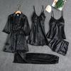 5-piece Set of Women's Sleepwear Sexy Silk Nightgown Lace Satin Nightgown V-neck Vest Breathable Comfortable Women's Nightgown