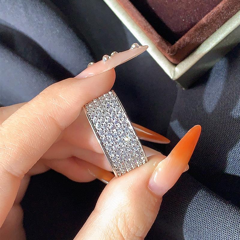 Silver Plated New Fashion Five Row Full Diamond Men's Ring Flash Diamond Party Wedding Jewelry Gift