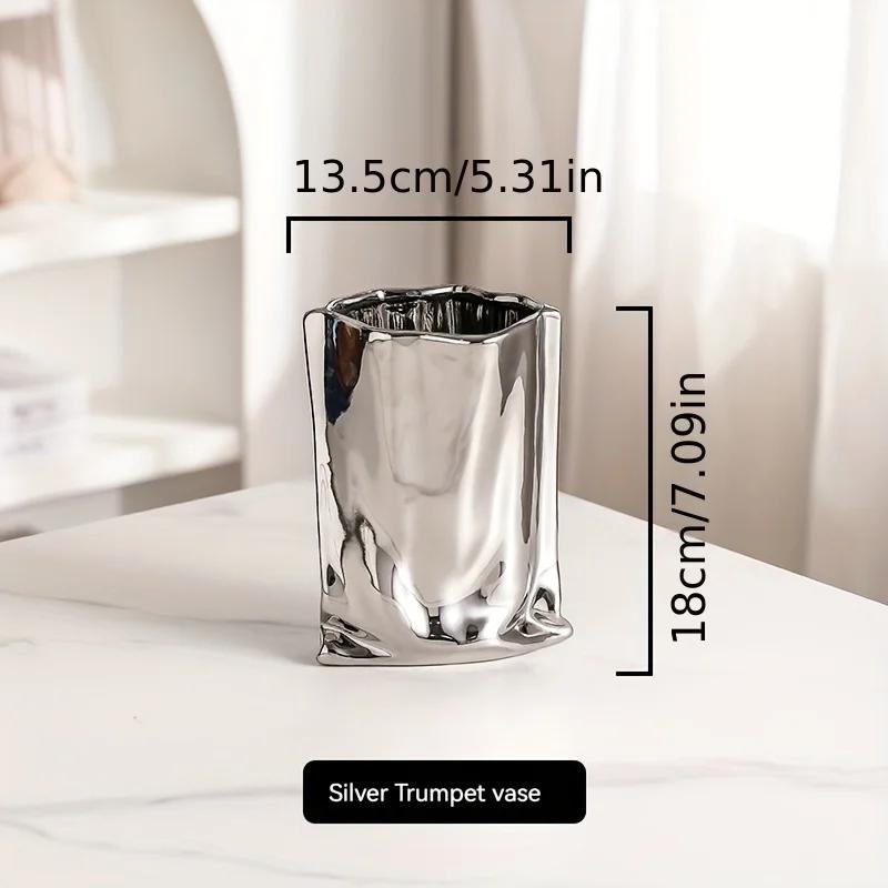 Luxurious And Elegant Creative Electroplated Silvery Ceramic Vase With A High-end Feel Suitable For Displaying Artificial Flower