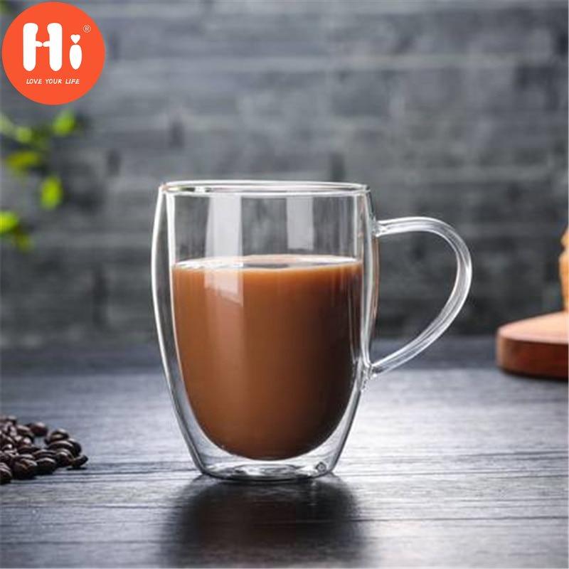 Hi Double Wall Glass Tea Cup Heat Resistant Coffee Milk Mug Transparent Water Drinking Cup