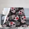 Sugar Skull Rose Halloween Knitted Blanket Flannel Gothic Day of the Dead Warm Throw Blankets for Bed Bedspread