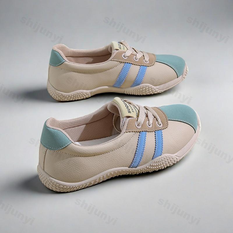 Fashion Women's Flats 2025 Autumn New Patchwork Outdoor Non Slip Sneakers Fashion Lace Up Lightweight Comfortable Soft Sole Casual Shoes