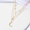 1-Pack Alloy Pendant Rhinestone Inlaid Three-Layer Necklace, Stylish Small Round Bead Tassel Hexagram Moon Pendant Trendy