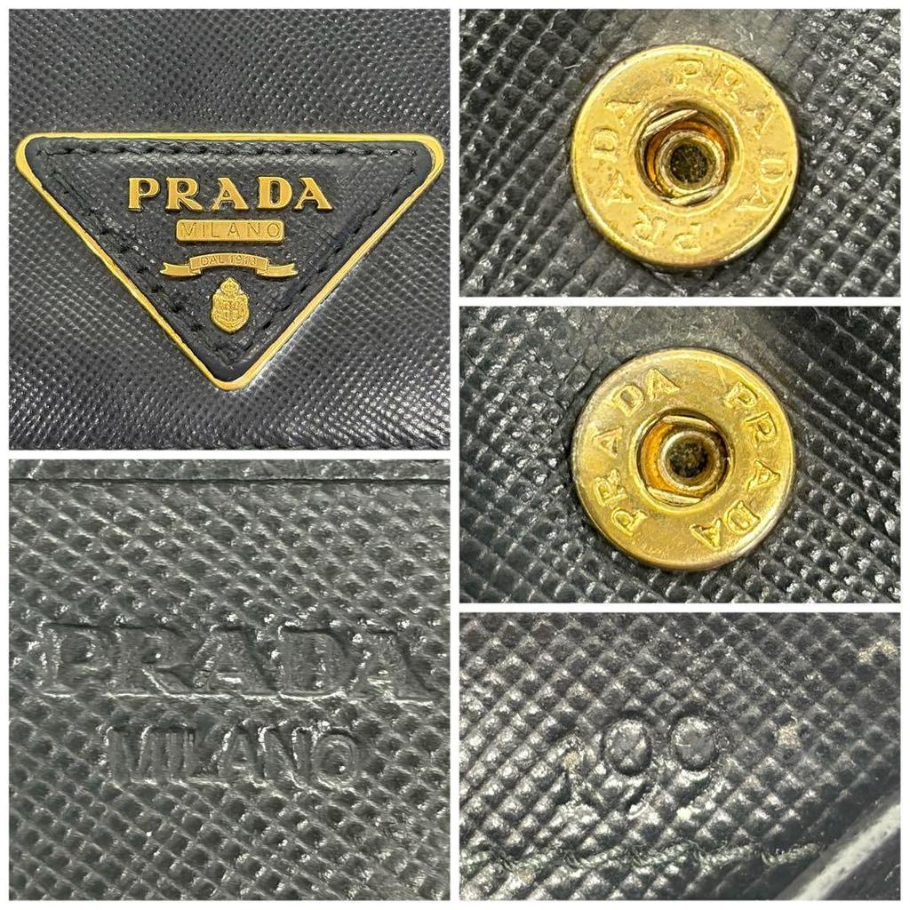Used Peak Prada Long Wallet Folding Wallet Shibo Leather Triangle Logo Black