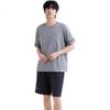Yiershuang Men's Pajamas, Summer Thin Cotton Pullover Short-Sleeve Shorts, Loose Casual Printed Loungewear Set, Suitable for Outdoor Wear