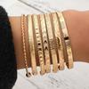 7 Pcs/Set Stackable Gold Color Bracelets Versatile Heart Prints Bracelets  Women