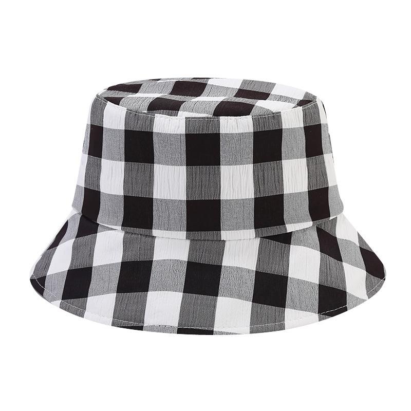 New Internet celebrity plaid bucket hat women's summer outdoor thin breathable travel sun hat casual hat