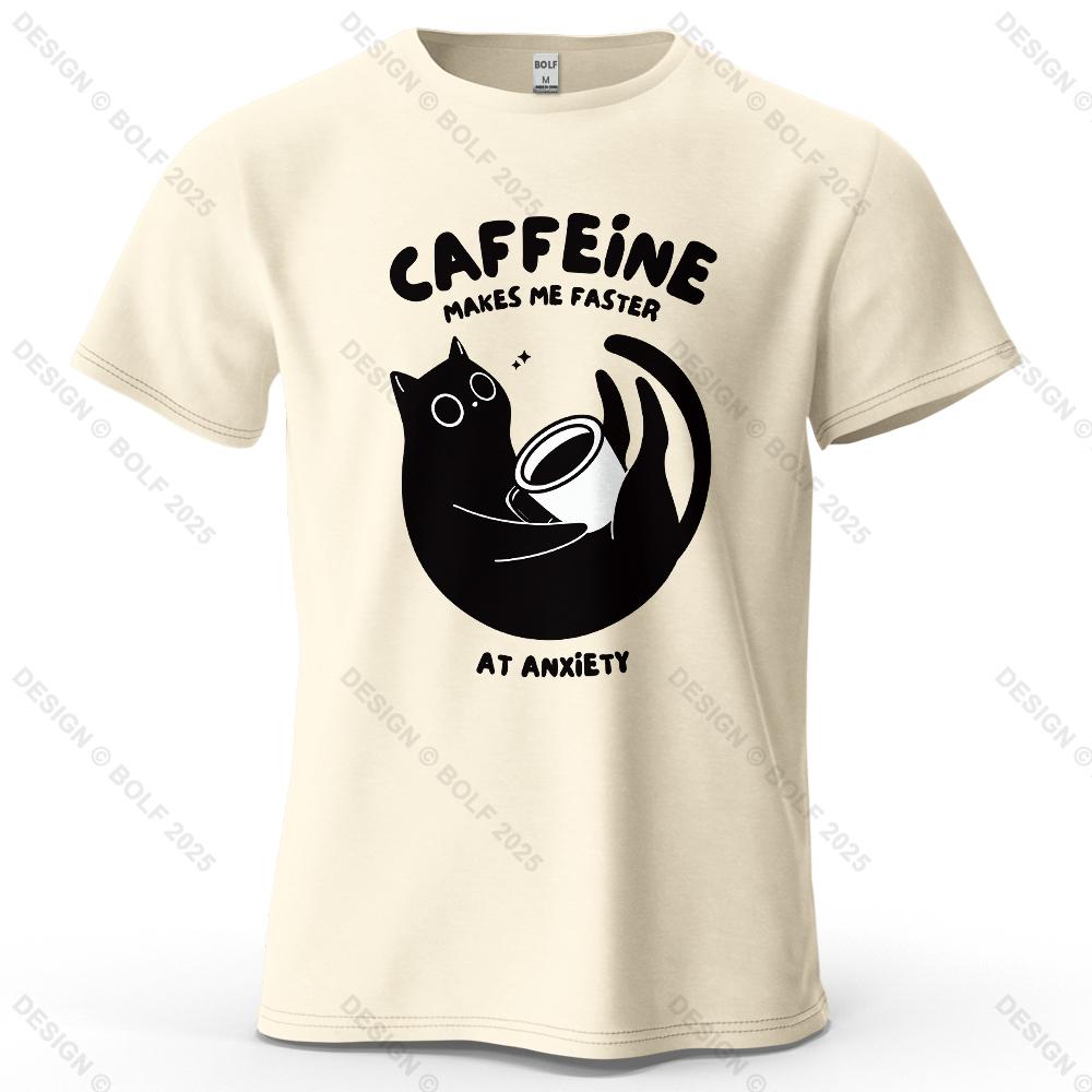 

Caffeine Cat Cute Printed Men s T-Shirt 100% Cotton Oversized Relaxed Graphic Tees for Women Tops Tees Casual Streetwear 4XL