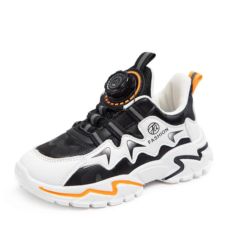 

Rotating button children s leather surface autumn and winter sports shoes medium and large children s students soft-soled casual shoes boys and girls 33 yards inner length 20CM