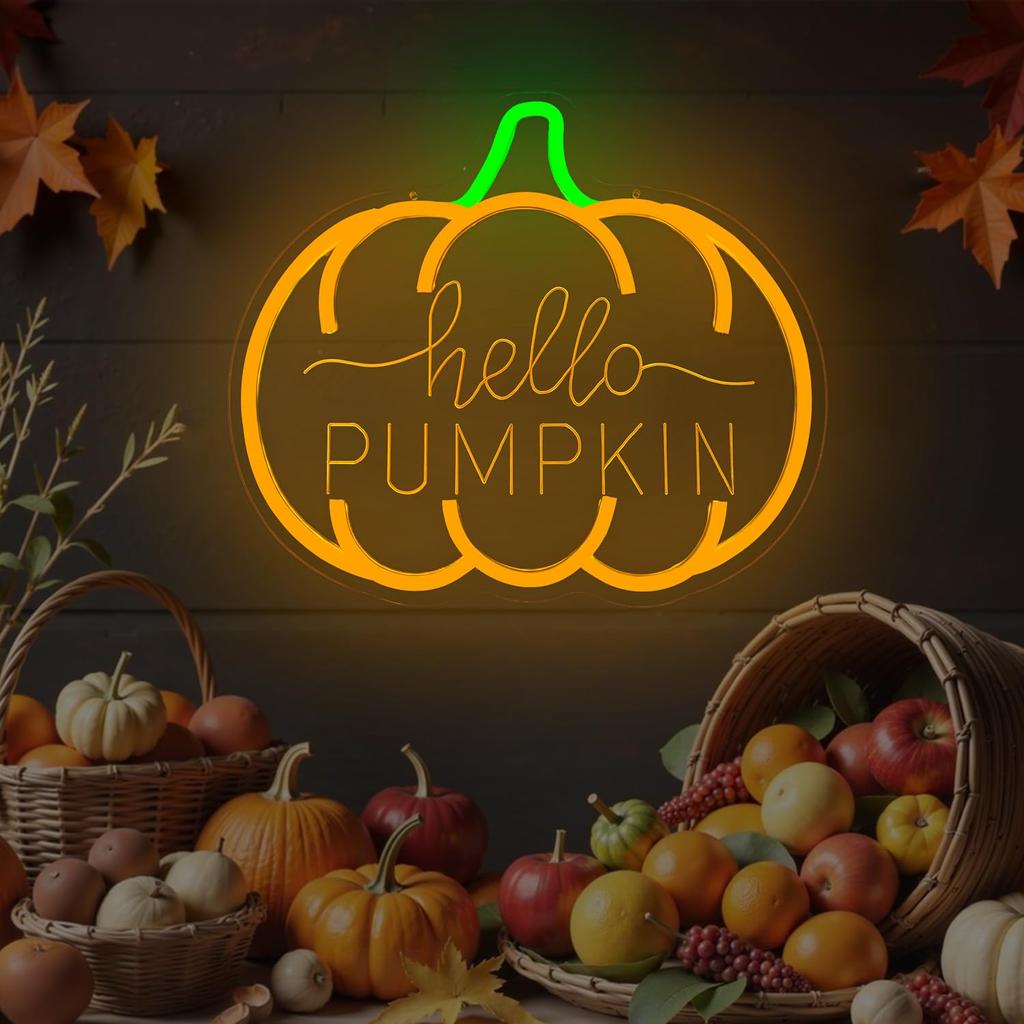 Hello Pumpkin Neon Dimmable Autumn Light for Bedroom Wall Fall Thanksgiving Decorations Party Home Front Door Harvest Gift