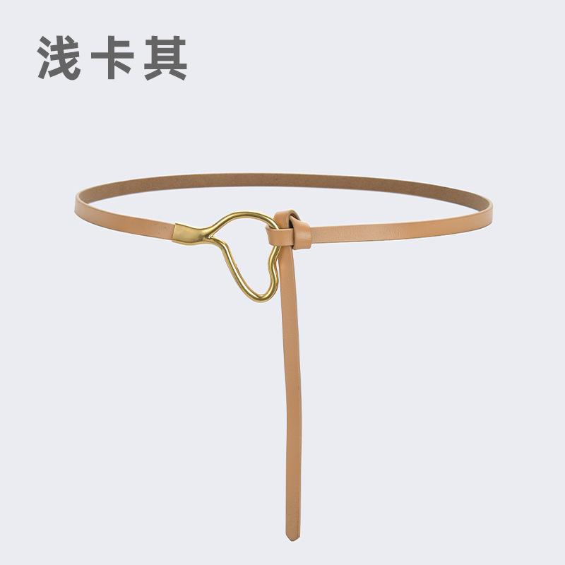 Women'S Leather Belt Knotted Decoration With Dress Shirt Simple Pure Cowhide Thin Belt Trendy