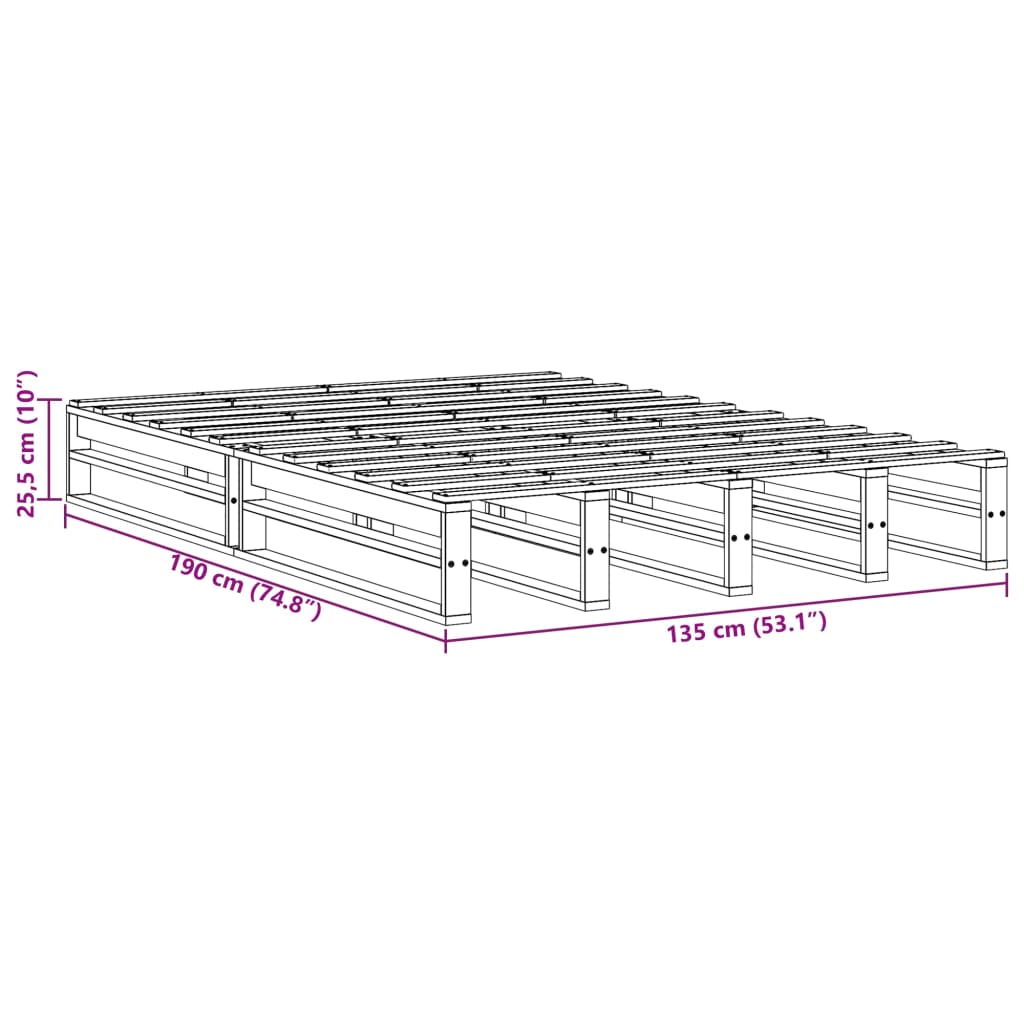 Solid Wood Bed Frame without Mattress 135 x 190 cm Pine Wood