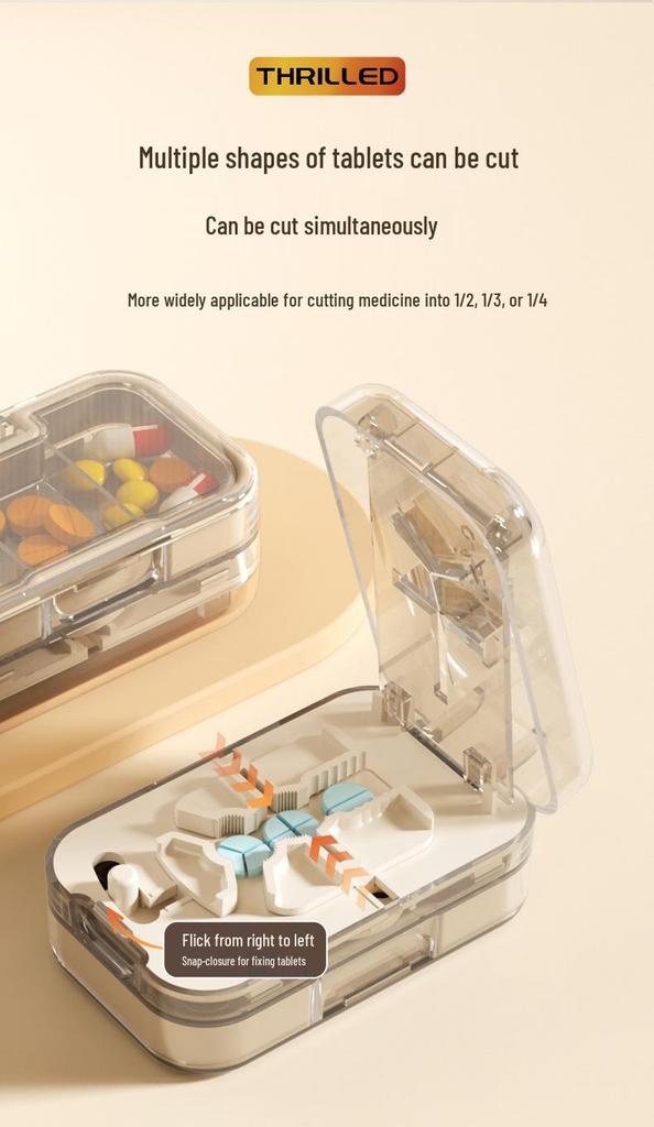 Multi-function Portable Pill Cutter and Splitter with Dual-division Pill Box