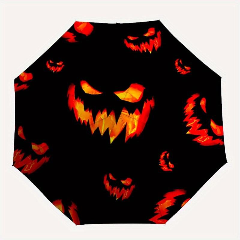 

1pc Pumpkin Faces Automatic Open/close Folding Compact Umbrella, 8-Rib Sturdy Canopy, Lightweight Portable, Everyday Use, Gift, Outdoor Umbrella, Trav