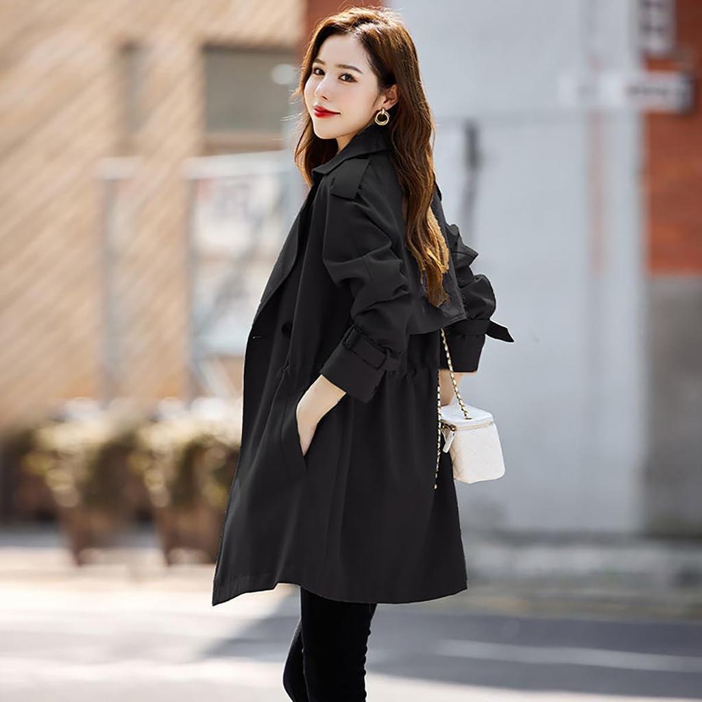 SvaYvee Trench Perfect for Size 4XL Women's Coat, Mid-Length, Spring/Autumn Outerwear, Stylish, Lined, Formal, Commuting, Black,
