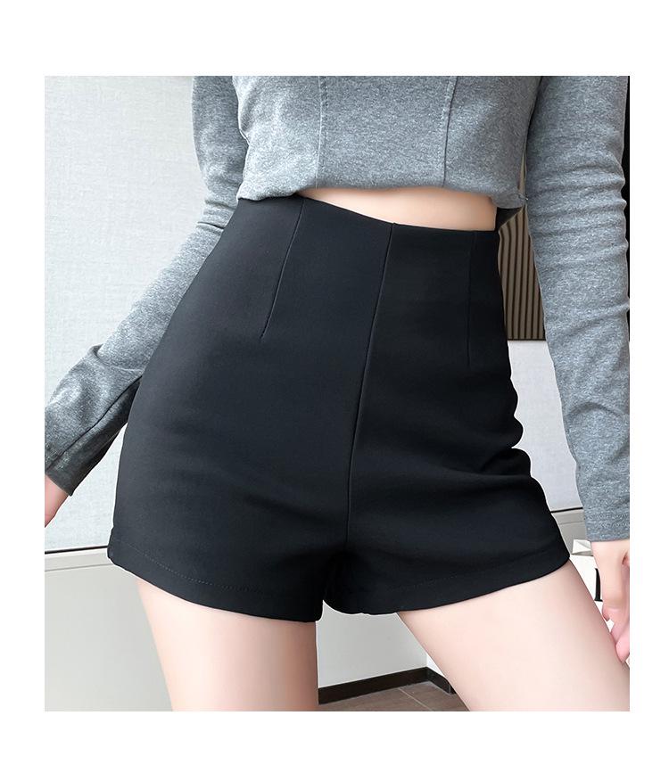Women's Black High-Waisted Slimming Autumn Sports Shorts