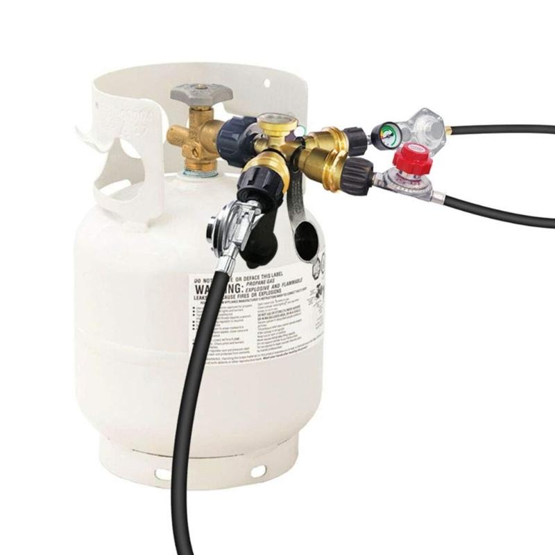 3 Way Propane Tank Y Splitters Adapter Brass Construction With Pressure Gauge Safety Shut Off Valves For Multiple Appliance Connection
