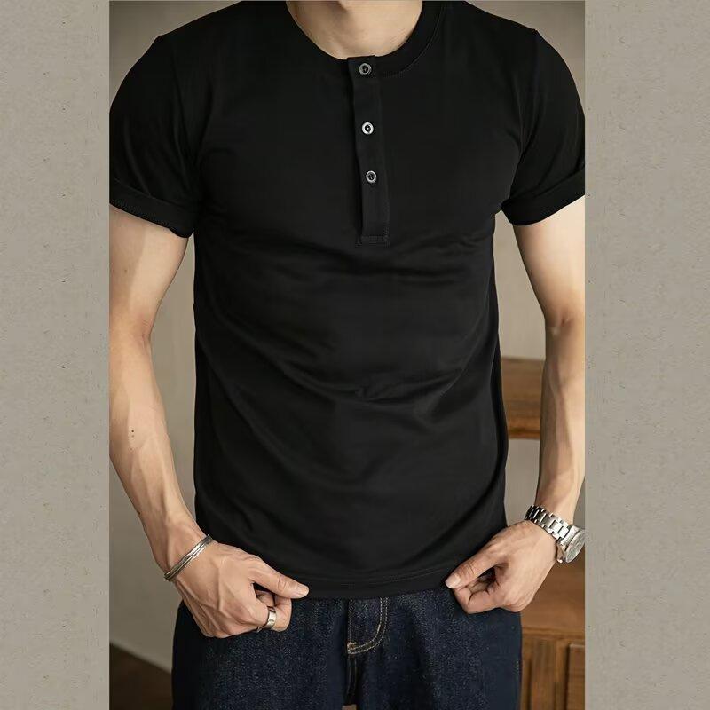 GITAI Solid Color White Black T-Shirt Heavyweight Men s High-Quality Short Sleeve Spring Summer 320g Casual Japanese Style Trendy S чёрный