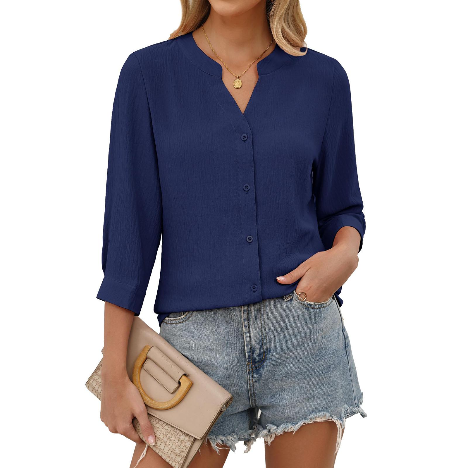 

Модный повседневный женский однотонный топ M синий