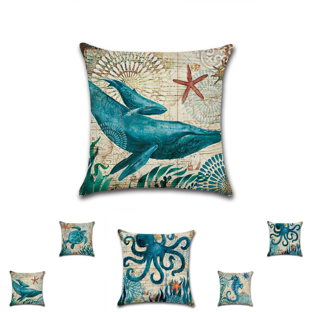 Retro Marine Collection Plush Peach Skin Throw Pillow Cover Cozy Polyester Fill Landscape Pattern