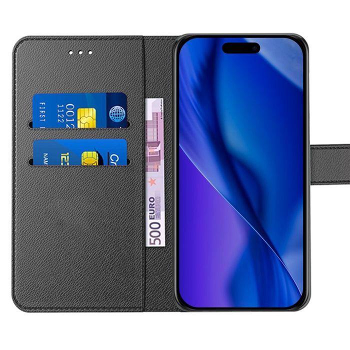 Case for iPhone 17 Pro - BOOLING - Synthetic Leather Protection with Card Holder Black - 2 Tempered Glass