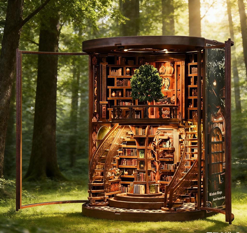 Neuer Eingang Weisheitsring Buchnische DIY-Bausatz - 3D-Holzbibliotheksmodell, Handgefertigte Buchstützen-Szene & Kreatives Bauspielzeug