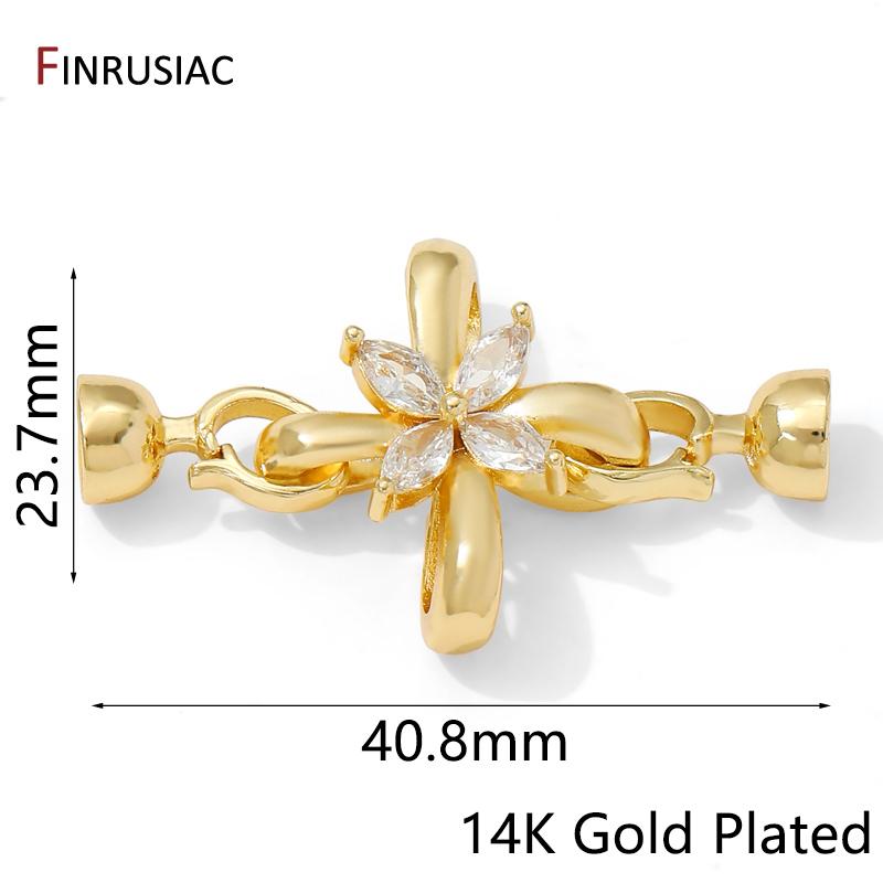 

14K Gold Plated Brass Zircon Flower Shape Fastener Lock Clasps for Bracelet,Pearl Clasps Connector for DIY jewelry supplies 1 piece