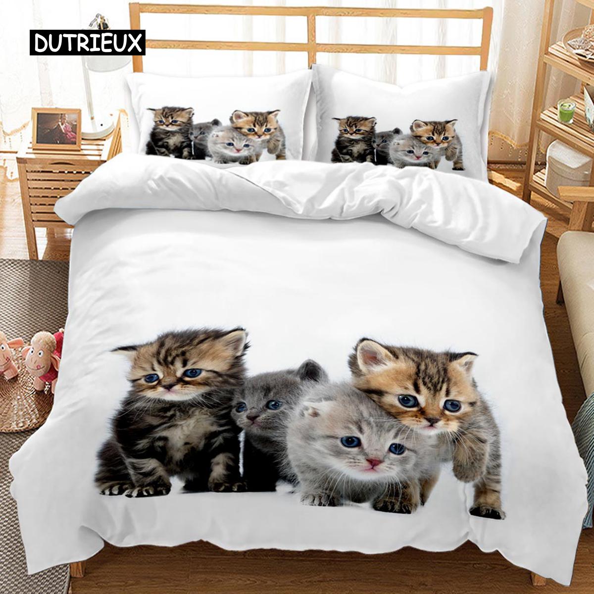

Cat Bed Cover Cats and Dogs Play Christmas Animal Pet Bed Ensemble for Kids Teens Full Size Queen Size King Dimension Size Heavy-duty Polyester Qulit EU single(135x200cm)