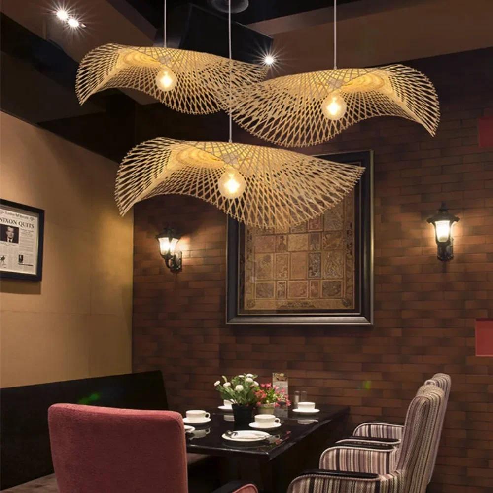 Modern Design Natural Bamboo Wicker Handmade Rattan Kitchen Hanging Pendant Lamps Woven Ceiling Lamp for Retro
