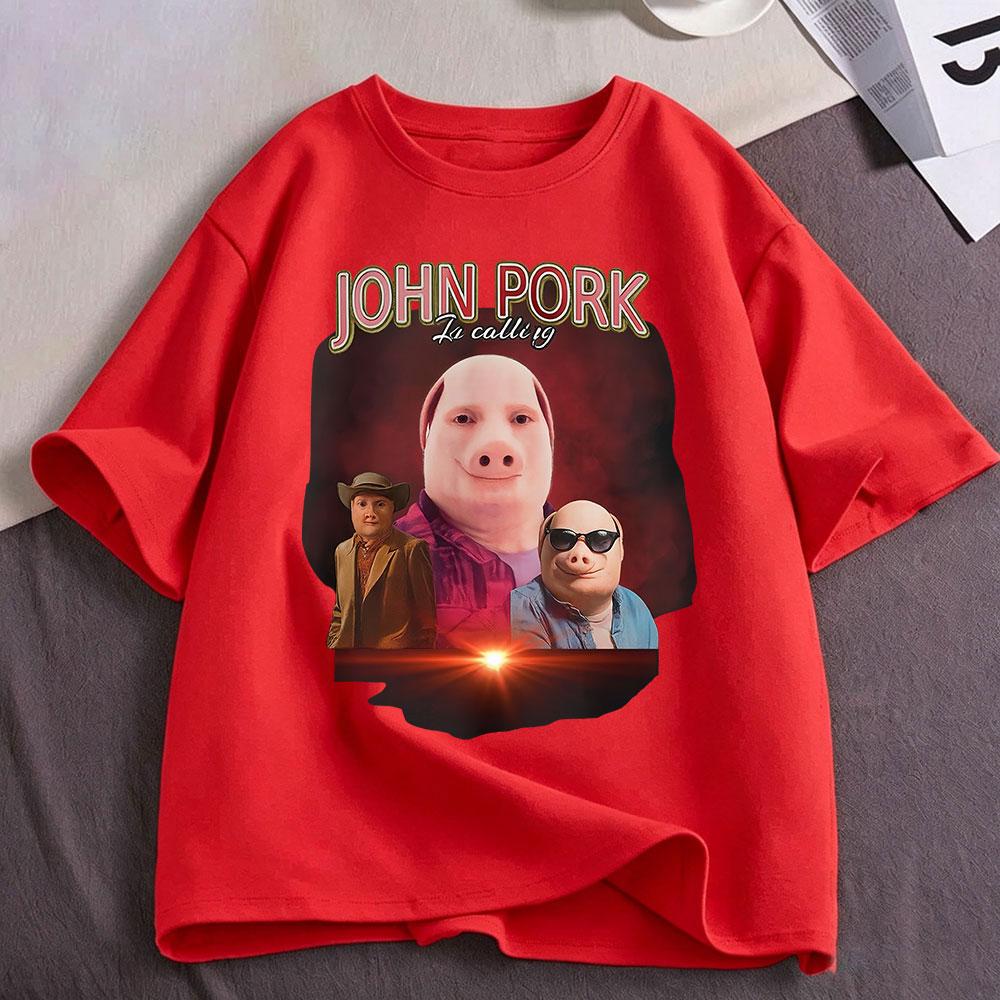 John Pork Is Calling Funny Pig Meme Graphic T Shirts Unisex Clothing Fashion Oversized Short Sleeve Tshirt Streetwear