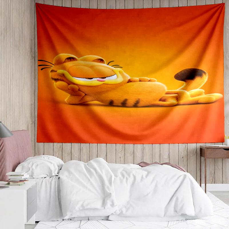 Garfield Print Tapestry, Backdrop, Easy Setup, Ideal for Bedroom, Office & Living Room, with Aesthetic Wall Hanging Decor.