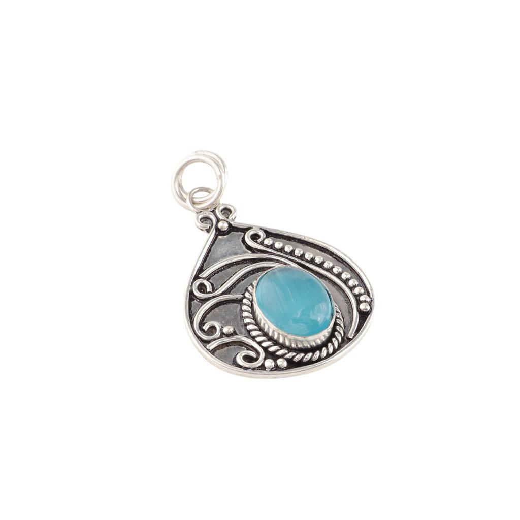 Rare Blue Cat's Eye Gemstone 925 Sterling Silver Jewelry Handmade Pendant 1.45" PP-27-34