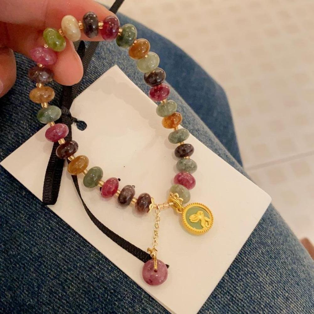 Vintage Stone Beads Bracelet Colorful Beaded Hand Bangle Exquisite Bead String Bracelet Women