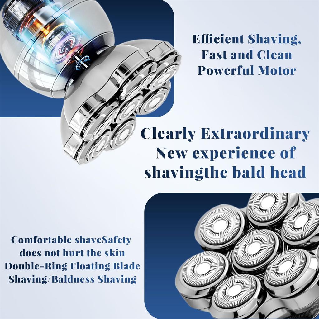 Shaver For Men, Wireless Charging Floating Head Shaver, IPX7 With 7 Rotating Shaver Heads, Nose Hair Sideburn For Body, Face