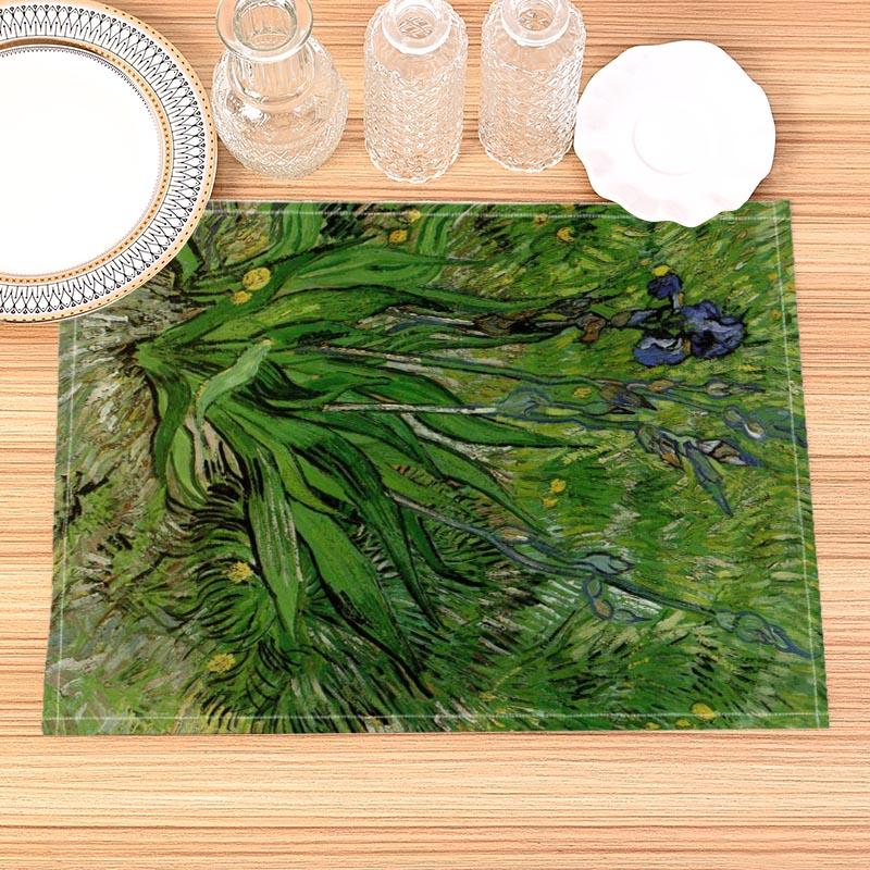 Van Gogh Painting Print Linen Dining Table Mats Kitchen Placemat 30X45cm Coasters Pads Bowl Cup Mat