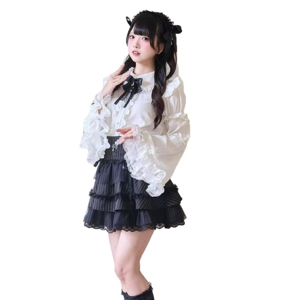 2025 Autumn Gothic Lolita Night Heron Lace Princess Sleeve Anime Cosplay Top