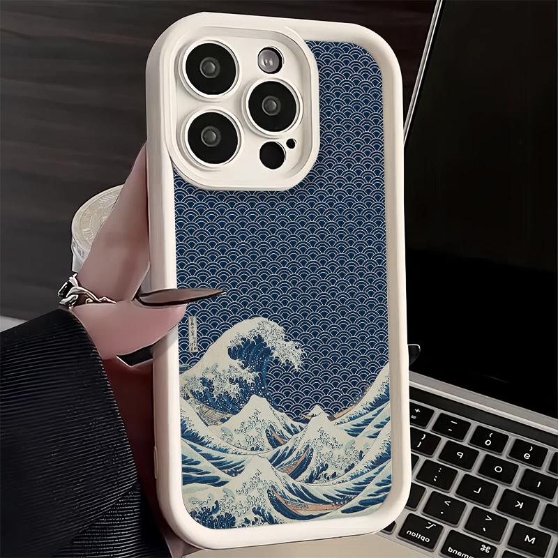 Phone Case for iPhone 17 Air 16E 15 16 Pro Max Japanese Wave Kanagawa Surfing Cover 14 Plus 13 12 Mini Soft Shell Silicone Funda