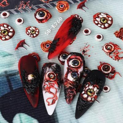 Yousheng 1 Blatt 5D Halloween Nagelaufkleber Dunkle Schmetterlingslippen Blutstropfen Relief Design Nagelkunstaufkleber Frauen Versorgung