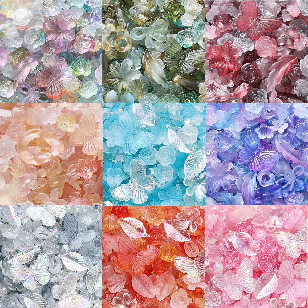 20g/Lotto Perline Miste Foglie Fiori Farfalla Perline Distanziatrici Acriliche per Creazione Gioielli Braccialetti Fai da Te Accessori Forniture