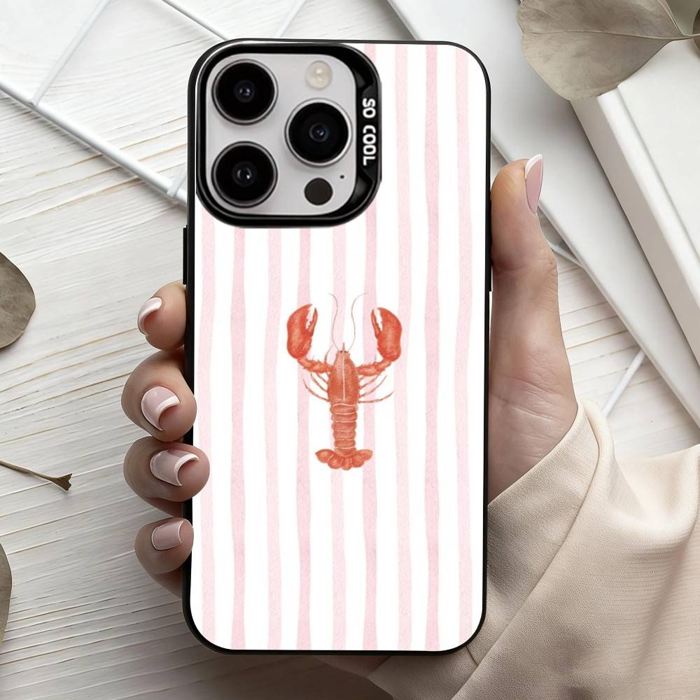 L-Lobster On S-Stripes Ocean Phone Case For iPhone17,16,15,14,13,12,11 Plus,Pro Max Black Candy Silver Phone Case
