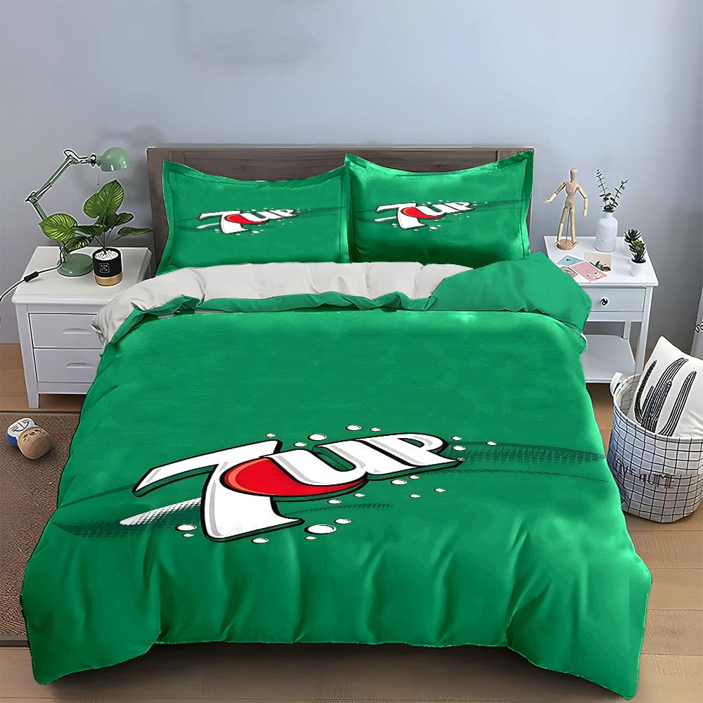 Green 7UP Logo Design Bedding Set Print Bedding Set Duvet Cover Pillowcases (1* Duvet Cover 2* Pillowcases Do Not Include Comforter)