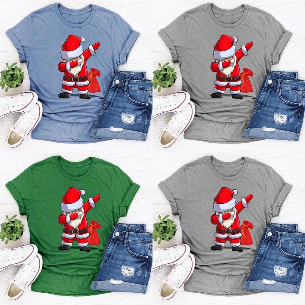 Women Santa Claus Dabbing Print T-shirt Soft Comfortable Christmas Short Sleeve Tee
