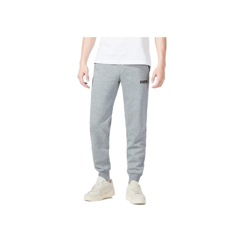 Puma Essentials Letter Brand Logo Print Cuffed Casual Fleece Warm Knitted Sports Pants Men Pants Gray 848738-02