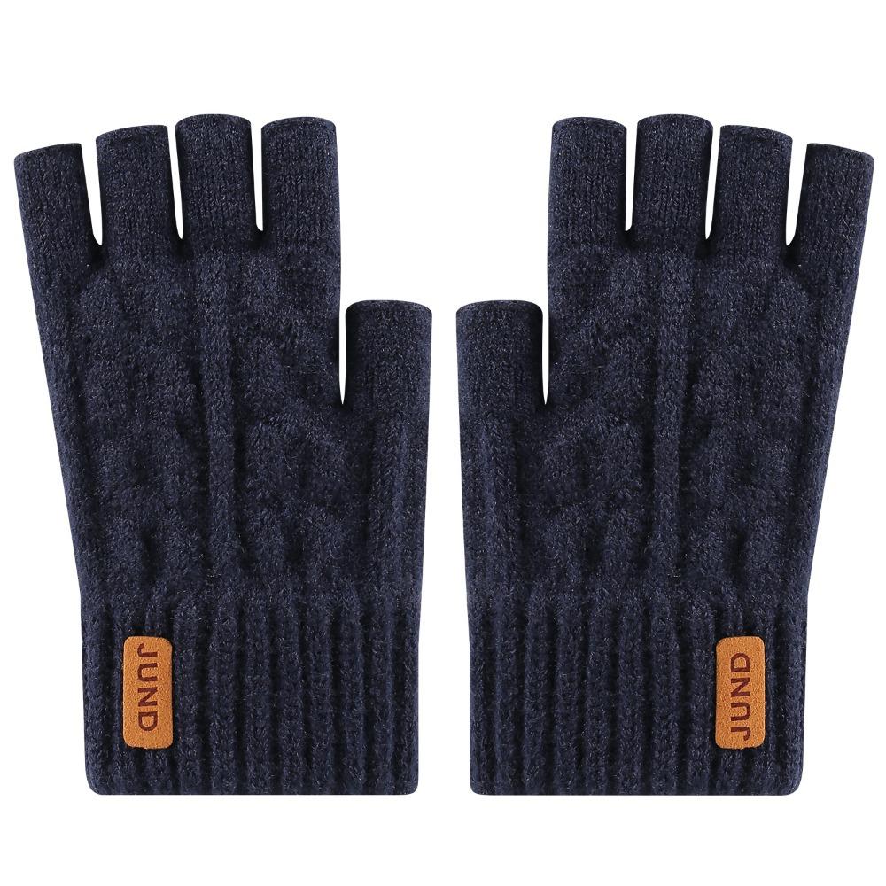 Fleece Lined Half Coverage Gloves Knit Half Finger Gloves Warm Knitted Fingerless Gloves  Winter