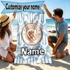 Personalisierbares Strandtuch mit individuellem Namen und Manchester City FC Aufdruck, für Reise, Camping, Strandparty, Heimdekoration, Geburtstagsgeschenk für Familie & Freunde