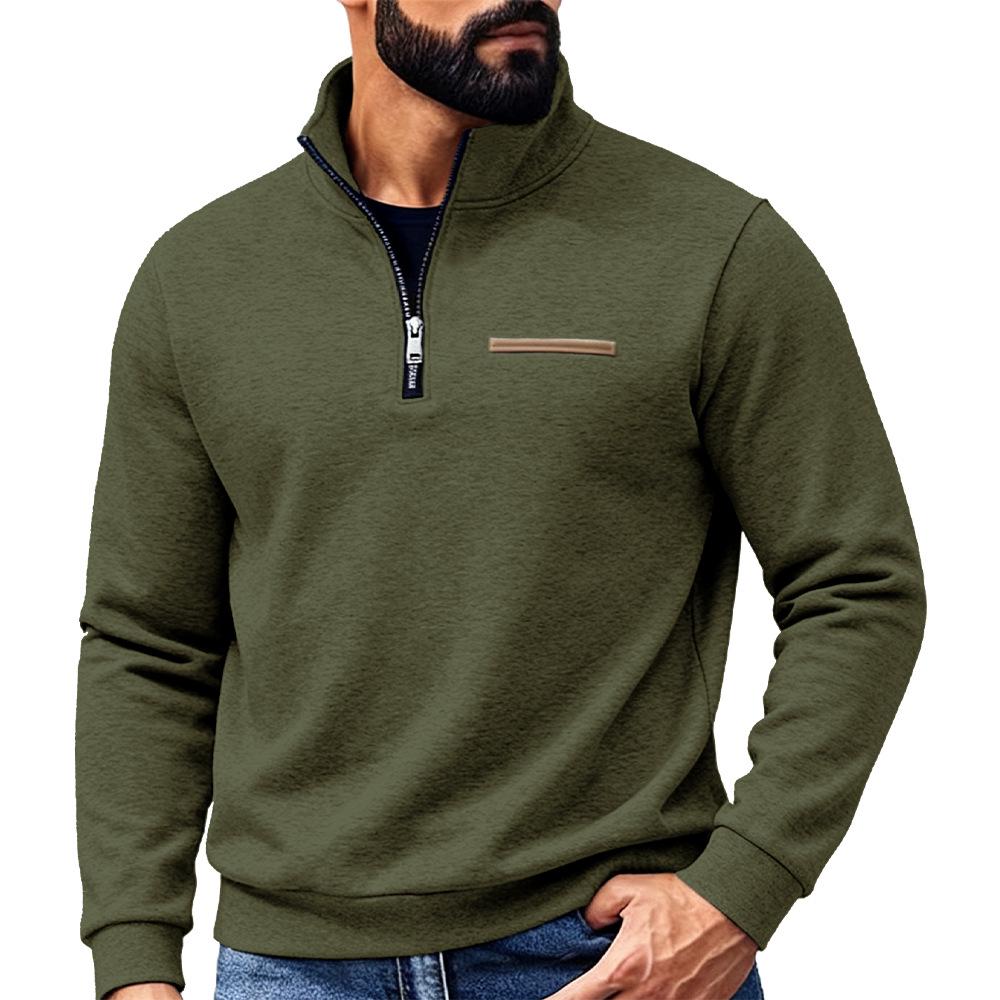 Men's Winter Heavyweight Half-Zip Fleece-Lined Hoodie: American Style, Loose Fit, Stand Collar, Outdoor Casual Warmth