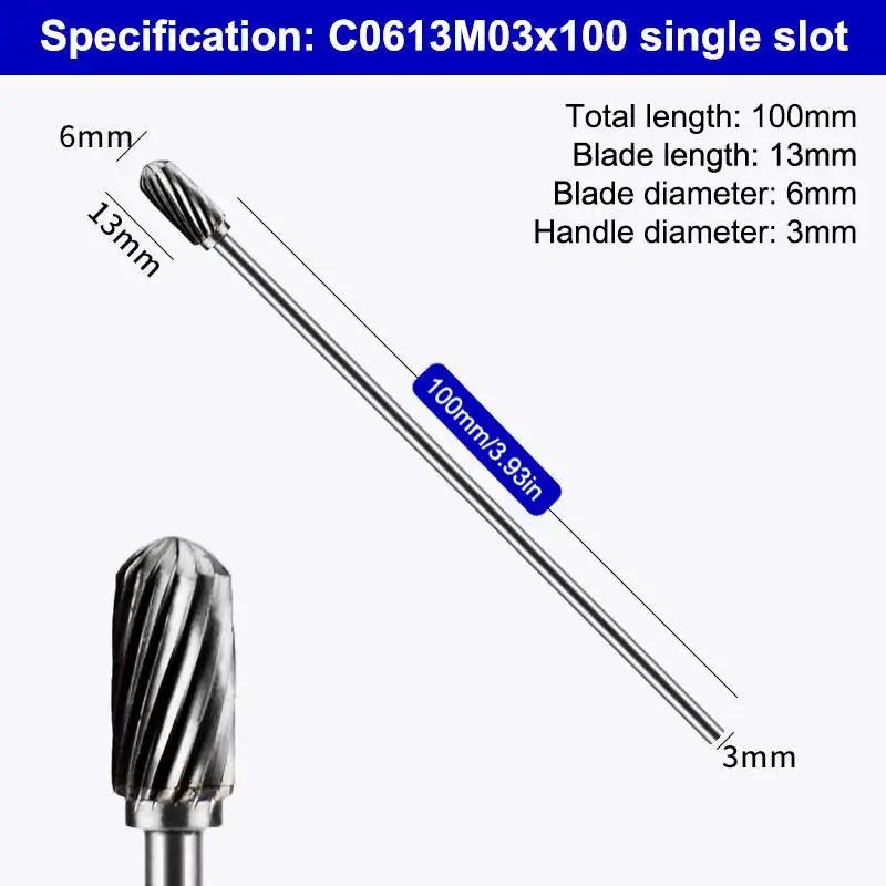 1/5PCS 3x6x100mm Long Single Cut Solid Carbide Rotary Burrs Set Rotary Tools Rotary Burrs Hard Alloy Rotary File Polishing Head