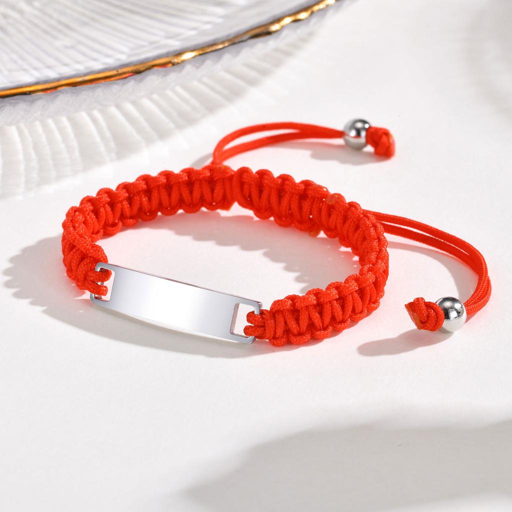 Pulsera de Identificación con Grabado Gratuito de Nombre y Fecha para Bebé, Pulseras de Acero Inoxidable marca Bent con Trenzado de Cuerda de Nylon Rojo, Joyería Ajustable Regalos