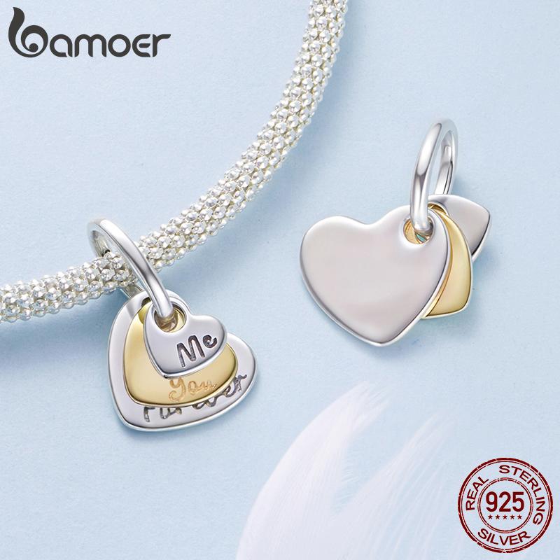 BAMOER 925 Silver Red Heart Charm Ombre Purple Perfume Bottle Pendant for Women DIY Necklace Romantic Gift