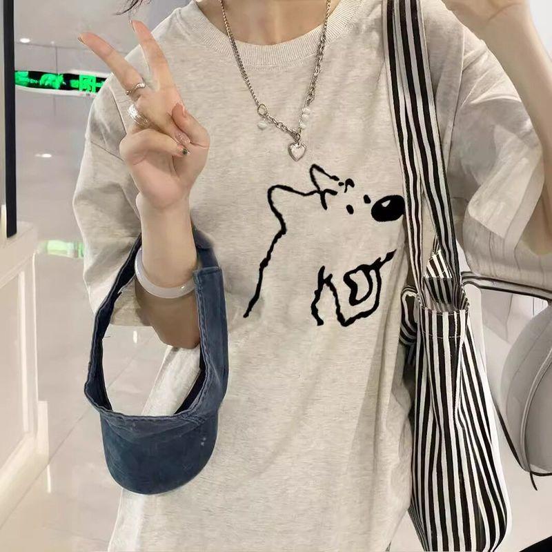 Plus-Size Women's Pure Cotton Short-Sleeve T-Shirt, New Summer Style, Gray, Stylish American-Style Loose Fit, Large Size Half-Sleeve Top